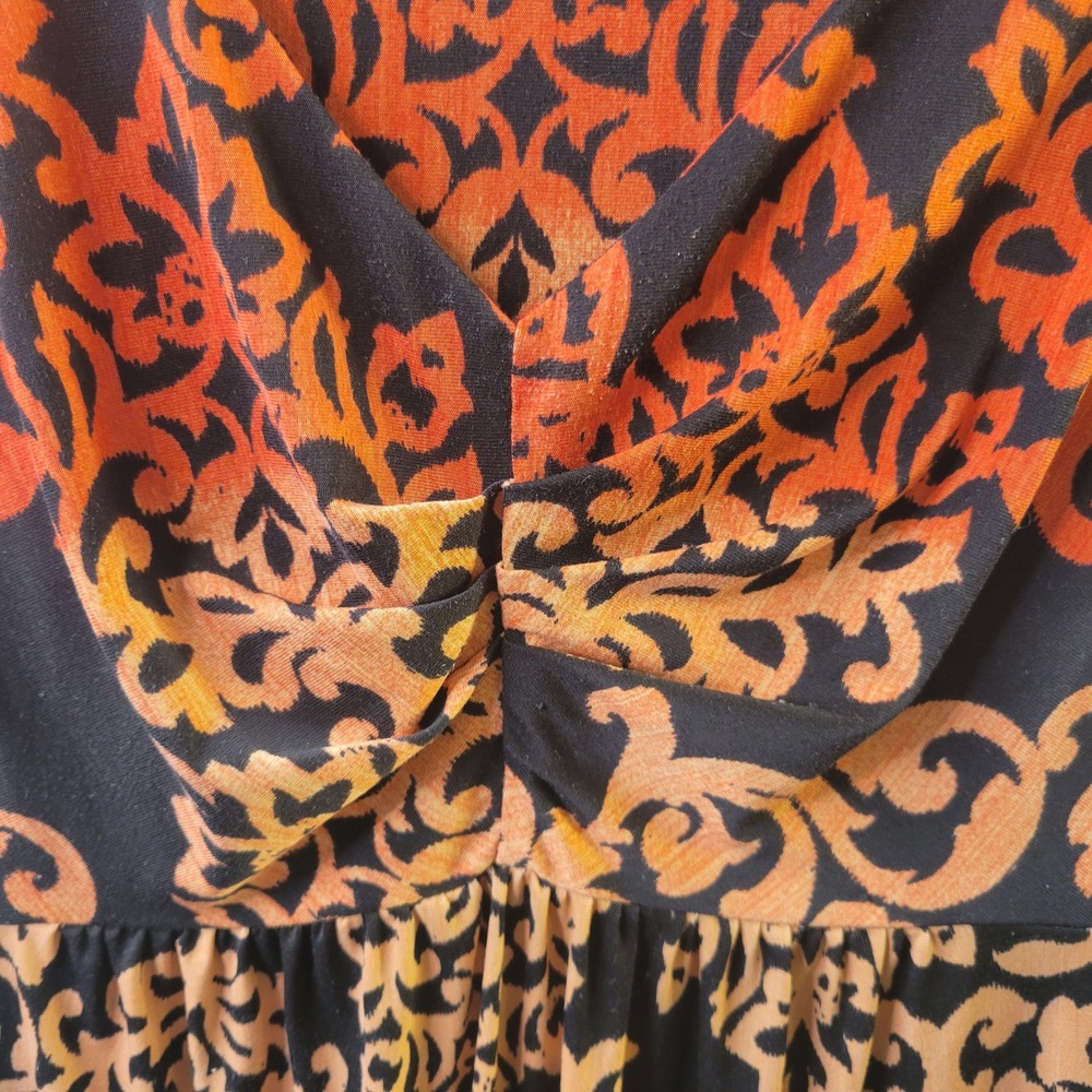 Soma Knit Dress Womens Large Red Orange Damask Empire Waist V-Neck Cap Sleeve - Picture 5 of 15